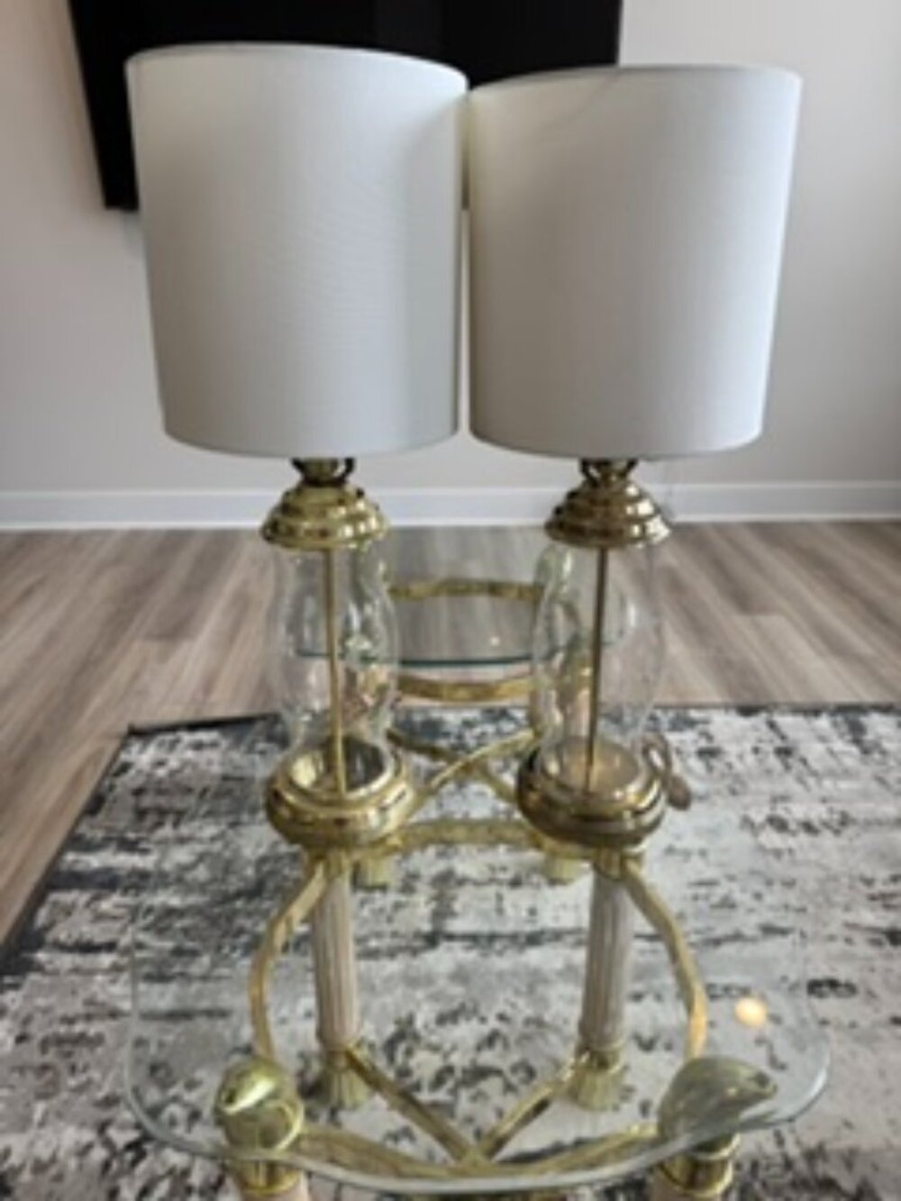 Vintage 1970s Etched Glass & Gold-Tone Table Lamps – Matching Pair